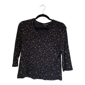 Vtg y2k 90s Briggs New York‎ Women’s Top Sz M Black All Over Floral Print Fairy